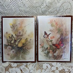 Pair of Retro Vintage Butterfly Wall Hangings